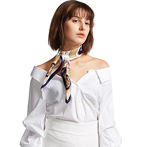 Silk Scarf Small Square For Women, Jeelow 100% Silk Small Scarves For Hair Neckerchief (Navy 1)