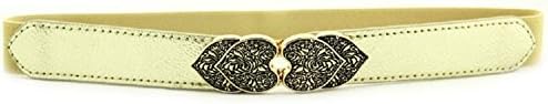 LVGE Women's Fashion Vintage Court Carved Double Heart Wide Elastic Stretch Waist Belt Waistband Gold
