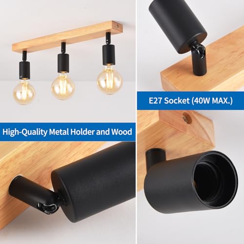 ANWIO Ceiling Lamps with 3 Bulbs, E27 Hallway Ceiling Lamp, Black Interior LED Bulbs, Adjustable Bedroom Ceiling Lamps, Living Room Ceiling Lamp (without Bulbs)