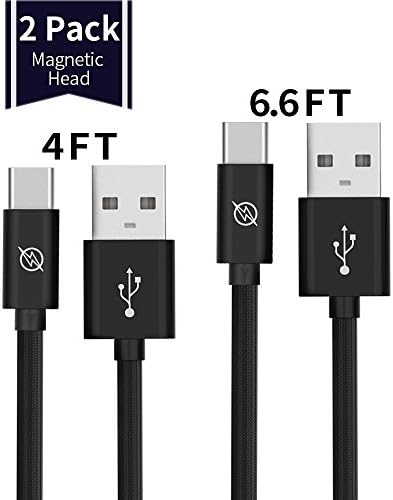 USB Type C Cable USB C Cable 4ft 6.6ft (2 PACK) Magnetic head Cord USB-C Fast Charger for Samsung Note 8 S8 Plus,Google Pixel,LG V30 V2 G6 G5 ,Nintendo Switch,Macbook, (Magnetic cradle not included)