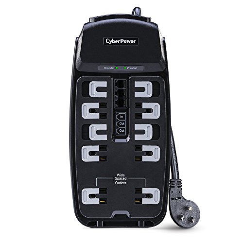 Click Here to See More Images CyberPower CSP1008T Professional Surge Protector + TEL Protection, 2850J/125V, 10 Outlets, 8ft Power Cord