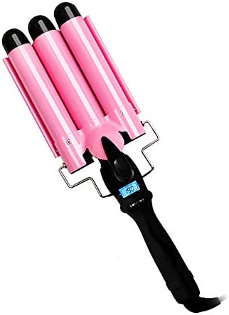 Hair Curling Iron Wand Adjustable Temperature Professional 22mm Dual Hair Curler Tongs Deep 3 Barrel Beach Wave Crimping Bubble Waver Styling Tool with LCD Display Tourmaline Ceramic for Waving Hair