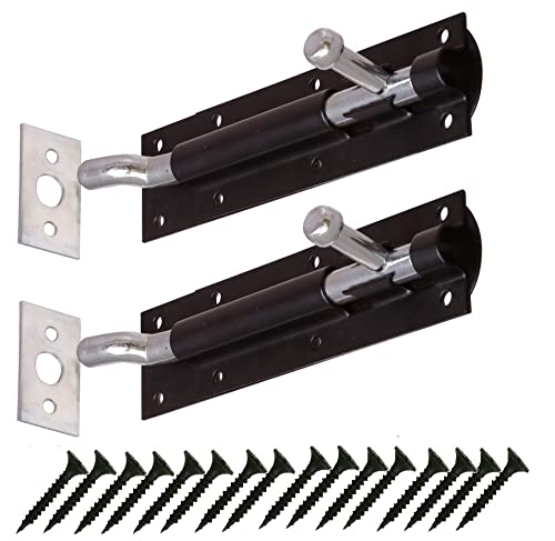 TERF® Heavy Duty Tower Door Bolt Barrel Slide Lock Cranked Necked Door Bolt Black 175mm [7''] Door Latch with Screws Ideal Door Locks for Internal and External Doors - Pack of 2