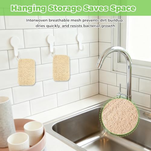 6 Pieces Loofah Natural Scrubber 9 x 14 cm, Loofah Sponge, Natural Loofah Kitchen Scourer, Stain Resistant, Oil Repellent, Highly Absorbent, for Bathrooms/Kitchens/Countertops