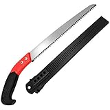 Pruning Saw with Sheath,VECOO Heavy Duty Gardening Saw 18.1 Inch Curved Blade Hand Saw Comfort Handle with Saw Blade Enclosure - Perfect for Trimming Trees, Plants, Shrubs, Wood, and More - Red Handle