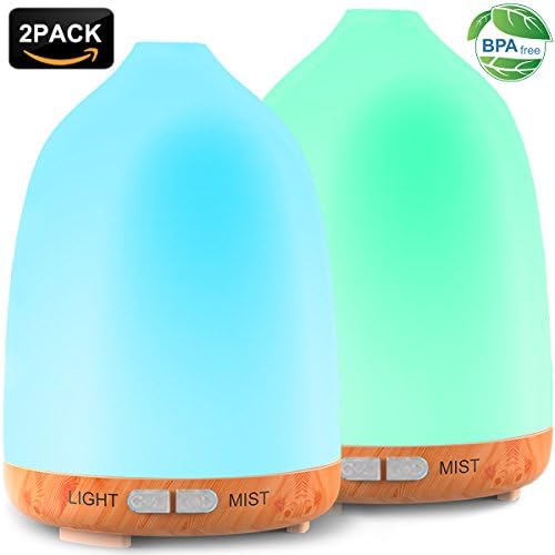 Essential Oil Diffuser, CDX 2 Pack 120ml Wood Grain Aroma Diffuser Aromatherapy Ultrasonic Cool Mist Humidifier with Adjustable Mist Mode &amp; 7 Color LED Lights Waterless Auto Shut-off, In One Box