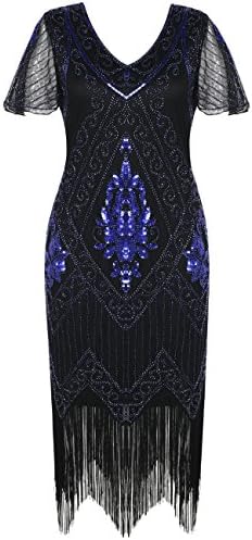 kayamiya Women's Gatsby Dress 1920s Sequins Art Deco Charleston Cocktail Dress with Sleeve