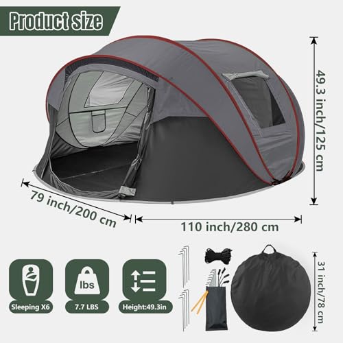 Camping Tent, Pop Up Tent, 4-5 People, Automatic Pitch Tent in 3 Seconds, Throwing Tents, Waterproof Sun Protection, Family Tent, Portable Lightweight Dome Tent for Outdoor Camping