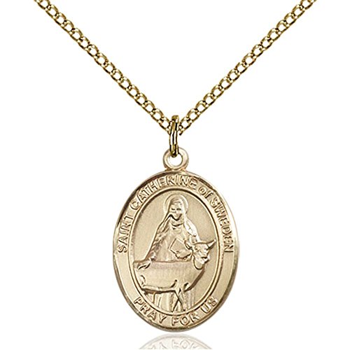 Gold Filled St. Catherine of Sweden Pendant 3/4 x 1/2 inches with Gold Filled Lite Curb Chain