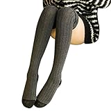 OVERMAL Women Winter Knitted Over Knee Long Boot Thigh-High Warm Socks Leggings (Gray)
