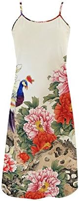 Women's Peacock Print Polyester Casual Slip Dress