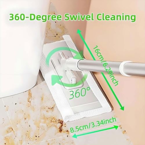 KASTWAVE Mini Disposable Dust Mop with 4 Reusable Microfibre Cloths – 39" Stainless Steel Handle, 360° Rotating Flat Sweeper | Wet/Dry Dual Use for Small Spaces, Bathroom, Kitchen, Walls & Corners