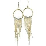 Vintage Inspired Rhinestone Circle Dangle Fashion Earrings With Fun Chain Dangles. 4 1/4 Inches Long