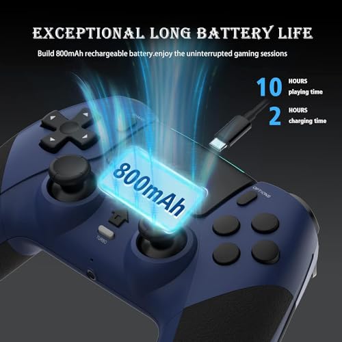 Wireless Pro Controller for PS4 Controller, Game Controller Compatible with Playstation 4/Slim/Pro/PC,Built-in 800mAh Rechargeable Battery/Responsive Joystick and Buttons/Audio/Turbo (Blue & Black)