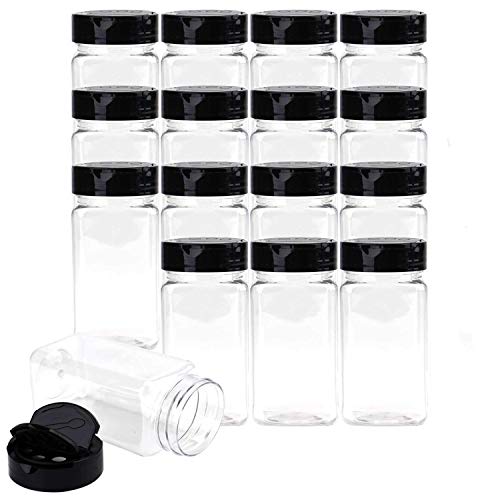 Bekith-16-Pack-9-Oz-Plastic-Spice-Jars-Bottles-Containers-with-Black-Cap--Perfect-for-Storing-Spice-Herbs-and-Powders