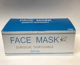 Face Mask with Earloops -50 Pc- Disposable-Hypoallergenic-Protect Yourself from Dust, Germs and Pollen - Ideal for Medical, Surgical, Catering and Construction Workers-Blue