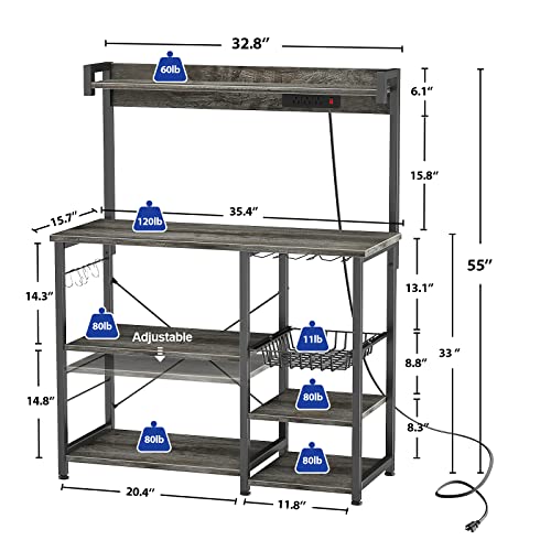 Topfurny Bakers Rack with Power Outlet, Microwave Stand, Kitchen
