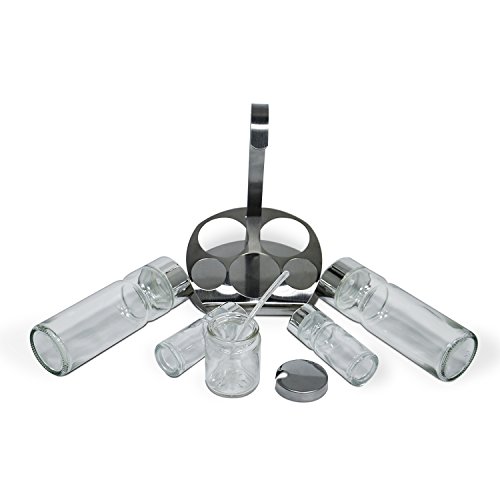 Olive Oil and Vinegar Bottle Set of 5- Glass Cruet Set Includes Small Salt/Pepper Shakers with Stainless Steel Rack , Olive Oil Dispenser Carafe Decanter for Restaurants,Kitchen - Thumbnail 5