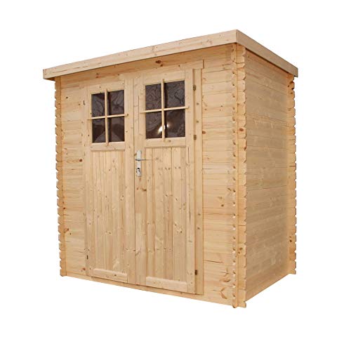TIMBELA M311F Abri de Jardin en Bois Exterieur - Chalet en Pin/épicéa- Toit Plat - H200 x 130 x 200 cm, 2.22 m²