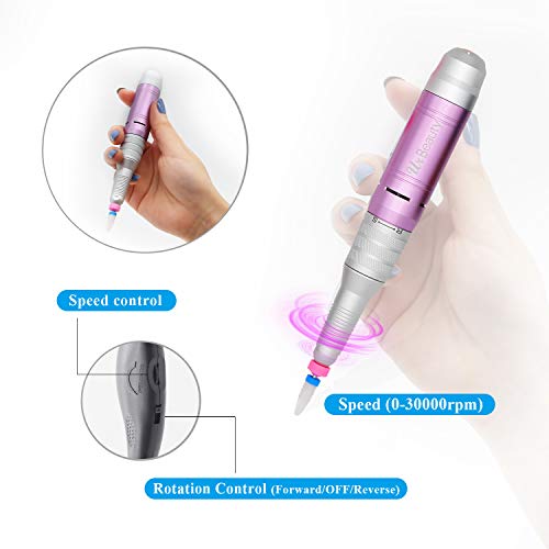 UrBeauty Electric Nail Drill Machine, 30000rpm Professional Acrylic Nail Tools Low Noise with Cooling System, 7 in 1 Bits Manicure and Pedicure Set - Thumbnail 2