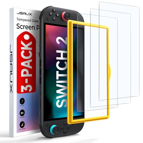 JSAUX 3er-Pack Schutz Glas für Nintendo Switch 2 (2025), Einfache Installation mit Montagerahmen, Ultra HD Displayschutzfolie mit 9H Härte, Kratzfest, Full-Screen Abdeckung, Schutz Zubehör thumbnail 1