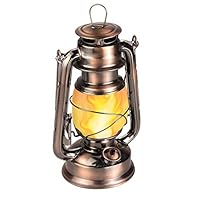 LEDERA Flame Light Vintage Lantern, Antiqued Copper Flickering Lantern, 2 Models,Full White and Flame Effect with Battery Operated, Decorative Hanging Lanterns