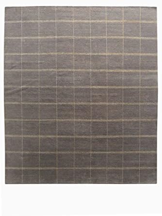 Merorug Brown Color Plaid Pattern Nepalese Handmade Area Rug 8' X 10' Hand Knotted Nepali Carpet 8 Feet by 10 Feet 100 Knot Wool Silk and Hemp Mix Nepali Rug