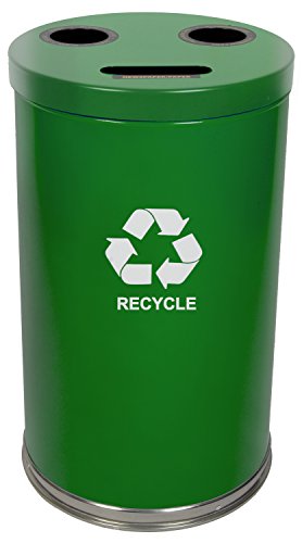 Witt Industries 18RTGN Steel 33-Gallon 3 Opening Recycling Container with 3 Plastic Liners, Legend "Recycle", Round, 18" Diameter x 33" Height, Green - Thumbnail 3