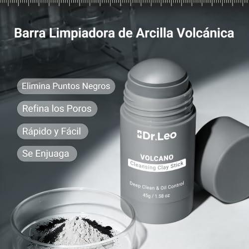 Dr.Leo Mascarilla de Arcilla en Barra, Limpia Poros y Puntos Negros, 45g | Con caolín, carbón y ectoína, limpia poros profundamente, controla grasa, elimina puntos negros, apta para piel sensible