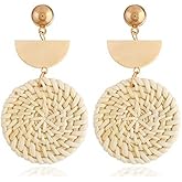 Rattan Earrings for women Summer Rattan Hoop Wicker Straw Earrings Handmade Beach Jewelry Woven Round Drop Dangle Earrings