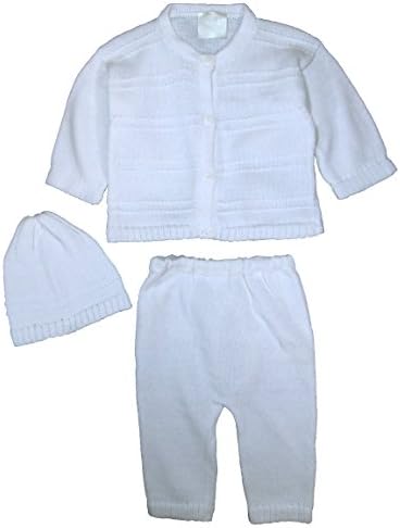 100% Cotton Knit Baby Boys 3 Piece Button Up Sweater with Pants and Cap, 12 MO