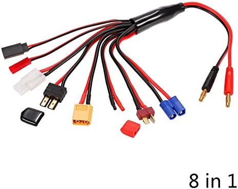 Smileyyi 8 in 1 RC Lipo Battery Charger Adapter Connector Splitter Cable,Banana Plug Octopus Convert Wire to 4.0mm for Traxxas, Tamiya, EC3, JST, Futaba, XT60, T-Dean, DIY Bare Wire