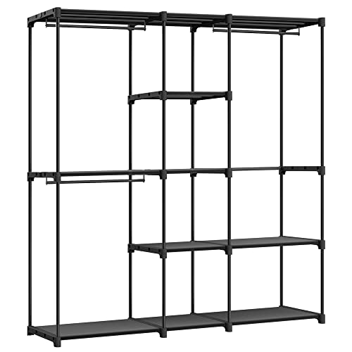 SONGMICS RYG037B02 Wardrobe, Clothes Rack, Wardrobe with Bars, Dressing Room, Fabric Shelves, Metal Frame, 182 x 43 x 182 cm, Black Ink RYG037B02