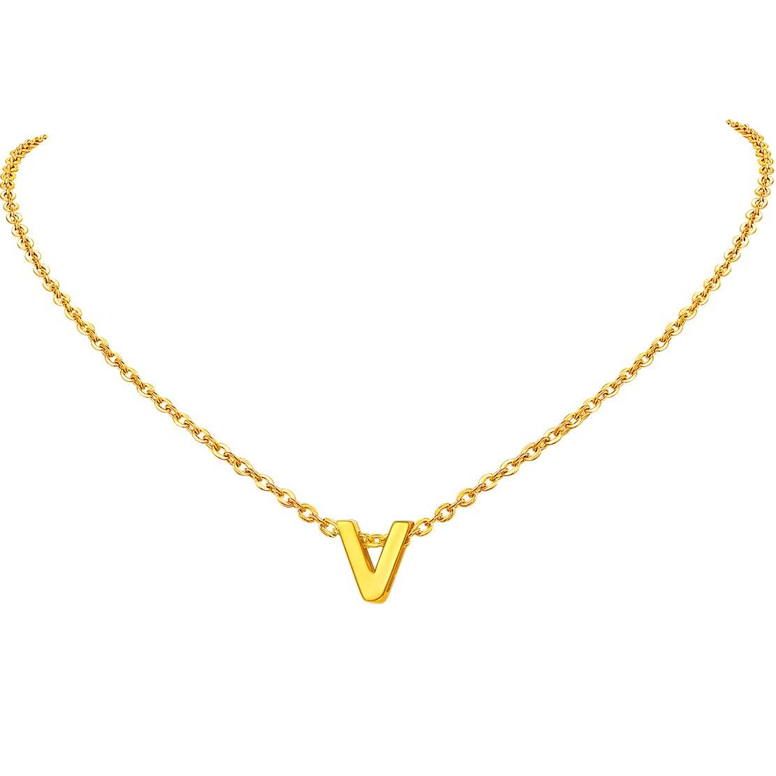 FindChic Initial Necklace for Women Letter V Pendant Alphabet Gold Letter Choker Necklaces with Stainless Steel Chain 16+2 Inch Extender Chains Women Jewellery Gift