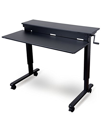 Crank Adjustable Sit to Stand Up Desk with Heavy Duty Steel Frame (48", Black Frame/Black Top)