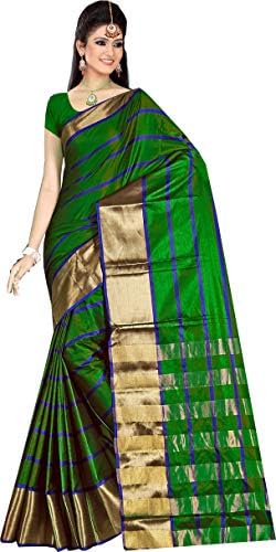 DEVPRIYA FASHION Women's green colour Cotton Silk Saree With Heavy Brocade extra Blouse Piece