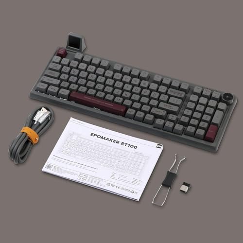 EPOMAKER RT100 97 Keys Gasket BT5.0/2.4G/USB-C Mechanical Keyboard with Customizable Display Screen, Knob, Hot Swappable Socket, 5000mAh Battery for Win/Mac (Retro White, Wisteria Tactile Switch)