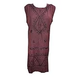 Womens Beach Dress Maroon Embroidered Sleeveless Tie Back Hippie Tunic Sundress