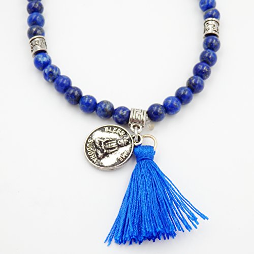 Mala Beads Bracelet, Buddhist Mala Prayer Beads, Buddha Bless Me Statement Necklace (Lapis)