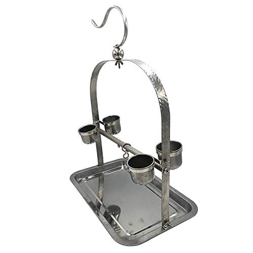 Borange Parrots Playstand Bird Playground Stainless Bird Perch Stand Bird Swing Exercise Playgym with Feeder Cups for Electus Cockatoo Parakeet Conure Cockatiel Cage Accessories Exercise Toy - Thumbnail 6