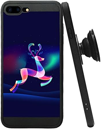iPhone 8 Plus Case, iPhone 7 Plus Case and Pop Stand Socket, New Design Rotating Stand Black Case Soft Impact Colorful Animal Protective Cover Case for Apple iPhone 8/7 Plus- Cute Deer