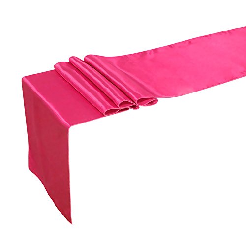 Ling's moment 12 x 108 Inch Satin Fuchsia Pink Table Runner, Pack of 1, For Wedding Banquet Decorations, Bridal Shower, Christmas, Birthday, Graduation, Prom, Party Table Decor