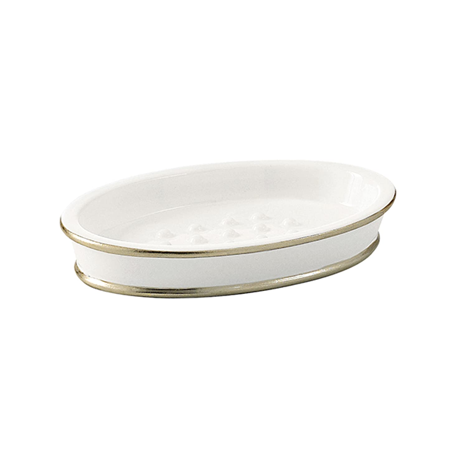 Gedy Olimpia Soap Dish, Resin, White/Gold, 9.5 x 13.8 x 2.2