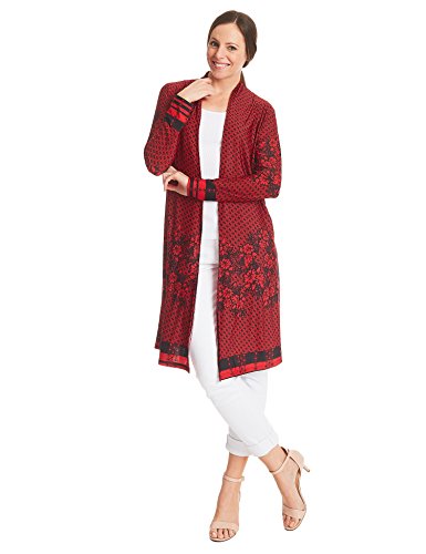 MBJ WSK1334 Womens Print Long Sleeve Open Front Long Cardigan S RED_BLACK