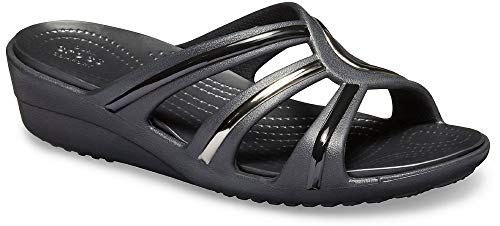 crocs women's sanrah metal block strap wedge sandal
