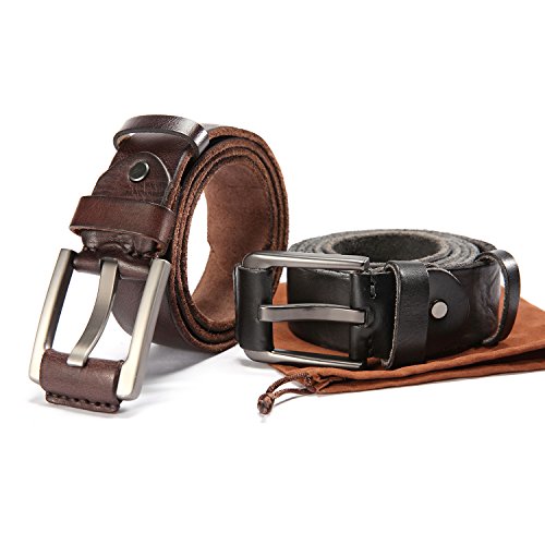 HYHZ 100% Full Grain Leather Belt Men,Anti-Scratch Buckle Waist Strap,Casual&Sports (Coffee)