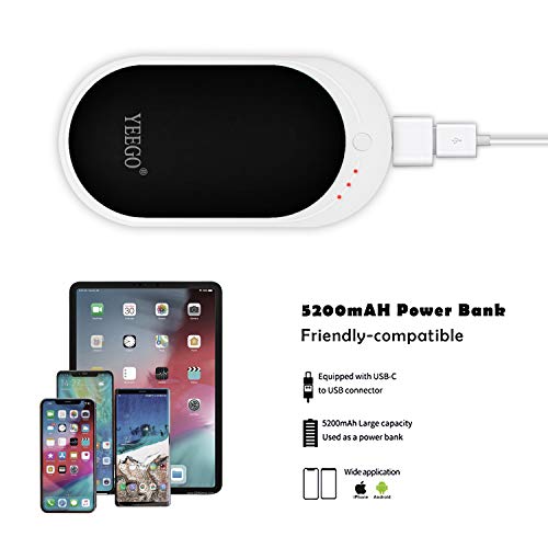 YEEGO Hand Warmers Rechargeable, Electric Portable Pocket Travel Hand Warmer Reusable Heater 5200mAh Power Bank, Best Winter Hand Warmer Gift for Women & Men 2 Years Warranty(Black)