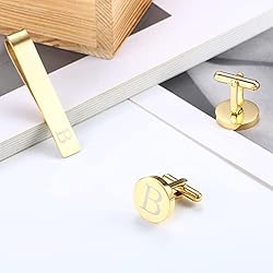 LOYALLOOK Gold Initial Cufflinks and Tie Clip Set