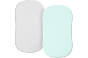 TILLYOU Baby Bassinet Sheets for Girls Boys, Fit for Hourglass Oval Rectangle Bassinet Mattress Sheets, 33”X16”, 2 Pack Gray and Green