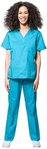 Dress A Med Classic 7 Pocket Basic V-Neck Uniform Scrubs 2 Piece Set Top &amp; Pants